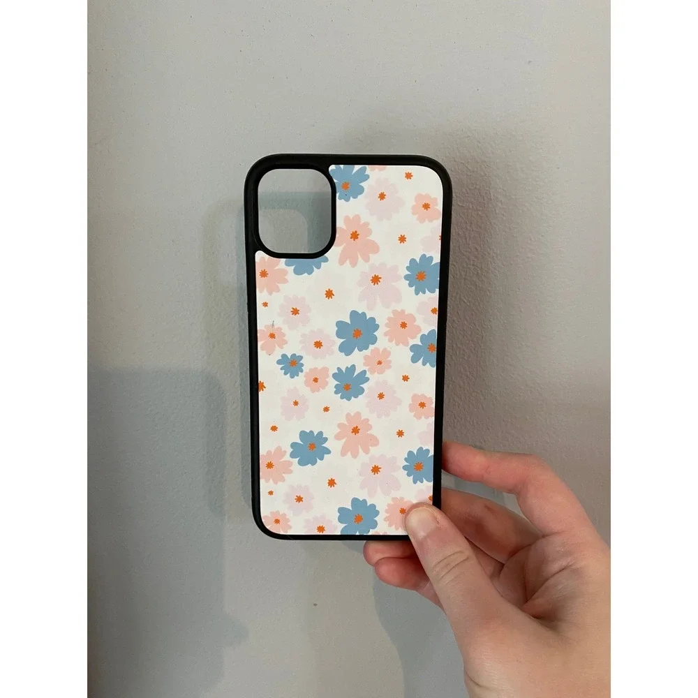 Phone Case iPhone 11 White Blue Pink Floral Cottagecore Textured Grip Slim
